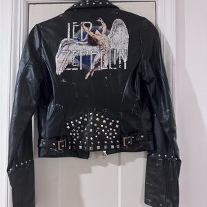 Wilson Led Zeppelin Leather Jacket with Stud Details and zipper on sleeves